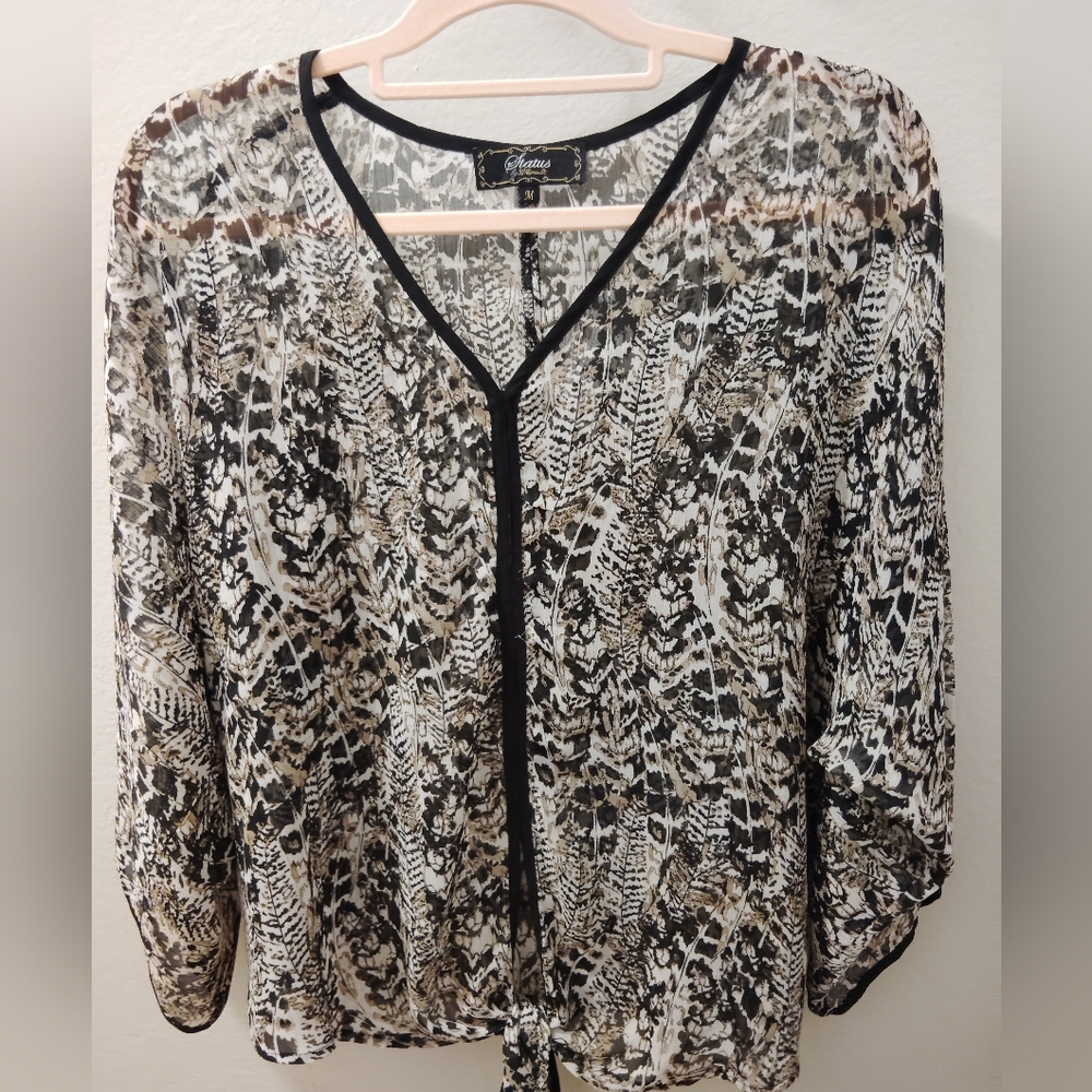🦋Status By Chenault Sheer Black and White Blouse